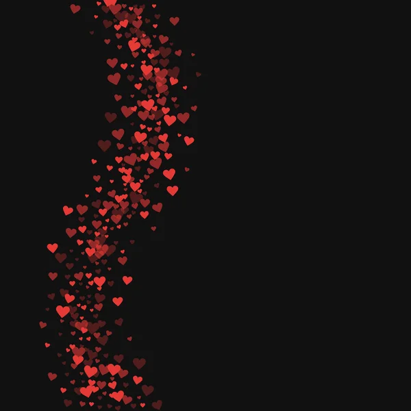 Corações vermelhos confetti Onda esquerda em fundo preto Valentim Ilustração vetorial —  Vetores de Stock