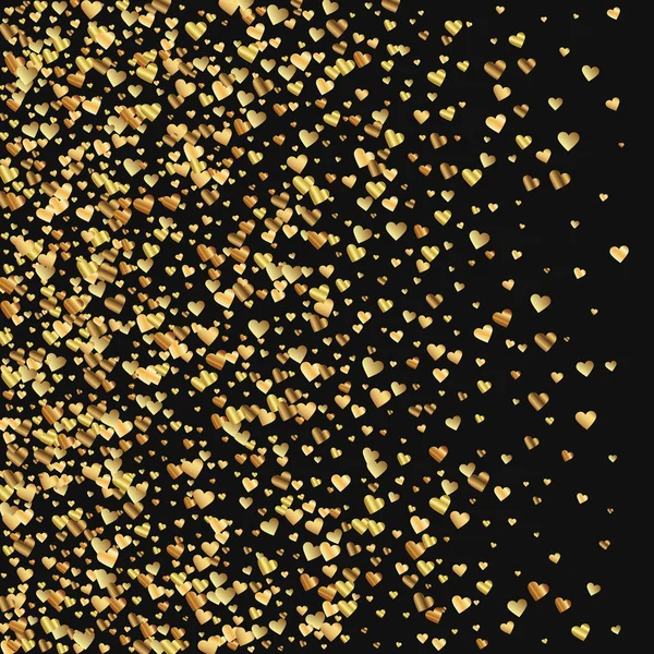 Gold gradient hearts confetti Left gradient on black valentine background Vector illustration