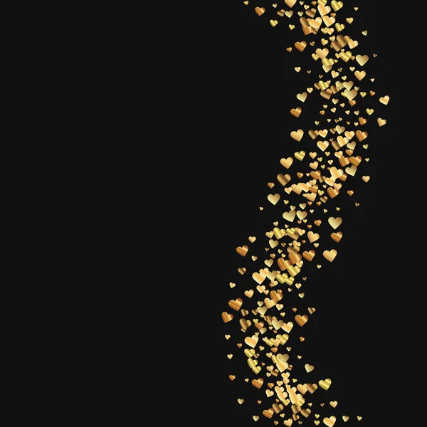 Emas gradien hati confetti Gelombang kanan pada hitam valentine latar belakang Vector ilustrasi - Stok Vektor