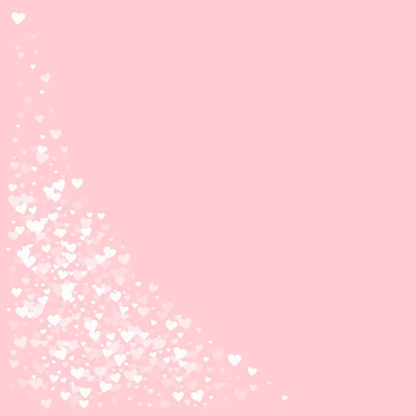 Coeurs blancs confettis Coin inférieur gauche sur fond palepink valentine Illustration vectorielle — Image vectorielle