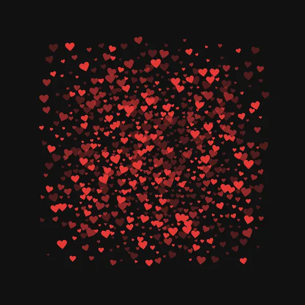 Röda hjärtan konfetti fyrkantig ram på svart valentine bakgrund vektorillustration — Stock vektor