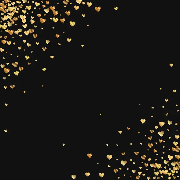 Gradien emas hati confetti Tersebar abstrak sudut pada hitam valentine latar belakang Vektor - Stok Vektor