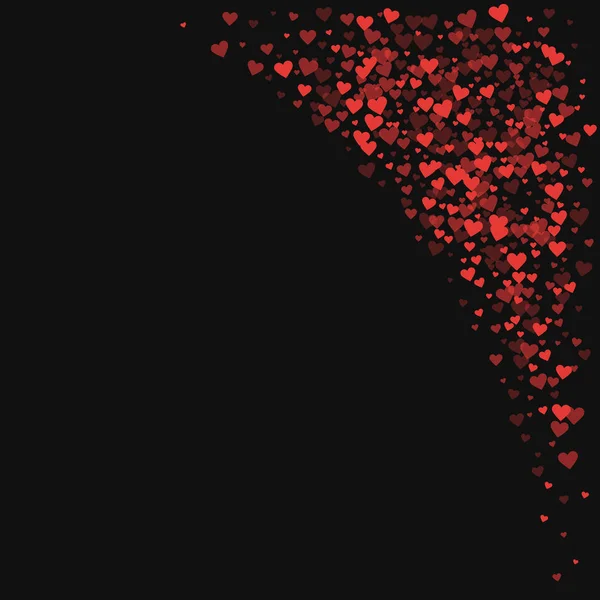 Röda hjärtan konfetti längst upp till höger på svart valentine bakgrund vektorillustration — Stock vektor