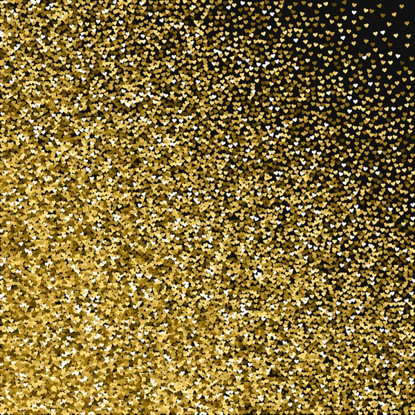 Goldener Glanz aus Herzen abstraktes Durcheinander auf schwarzem Valentinshintergrund Vektor Illustration — Stockvektor