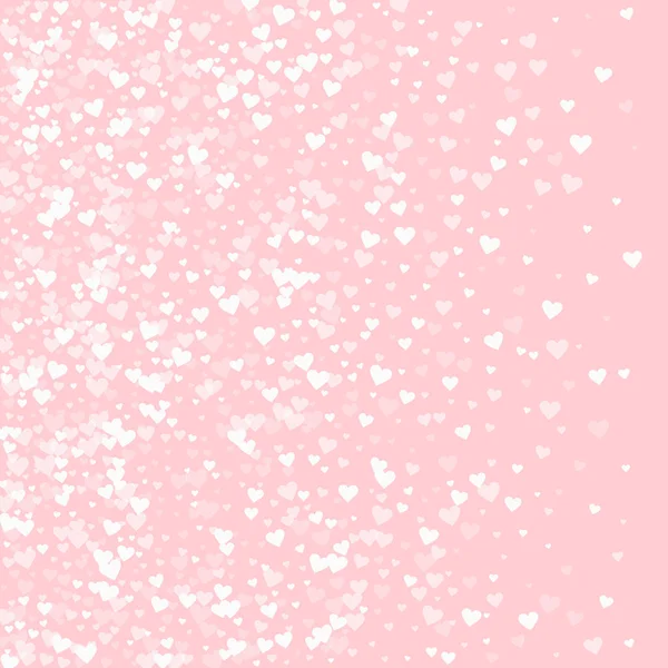 Corazones blancos confeti Gradiente izquierdo sobre fondo de San Valentín palepink Ilustración vectorial — Vector de stock
