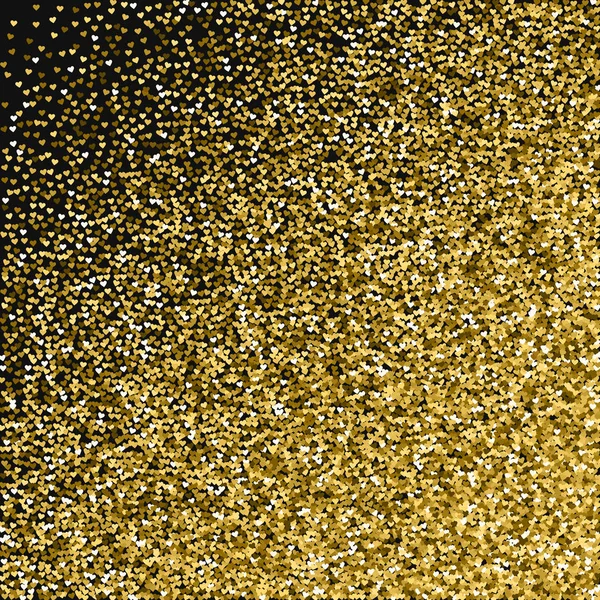 Gouden glitter gemaakt van harten abstracte willekeurige spreiding op zwarte Valentijn achtergrond Vector — Stockvector