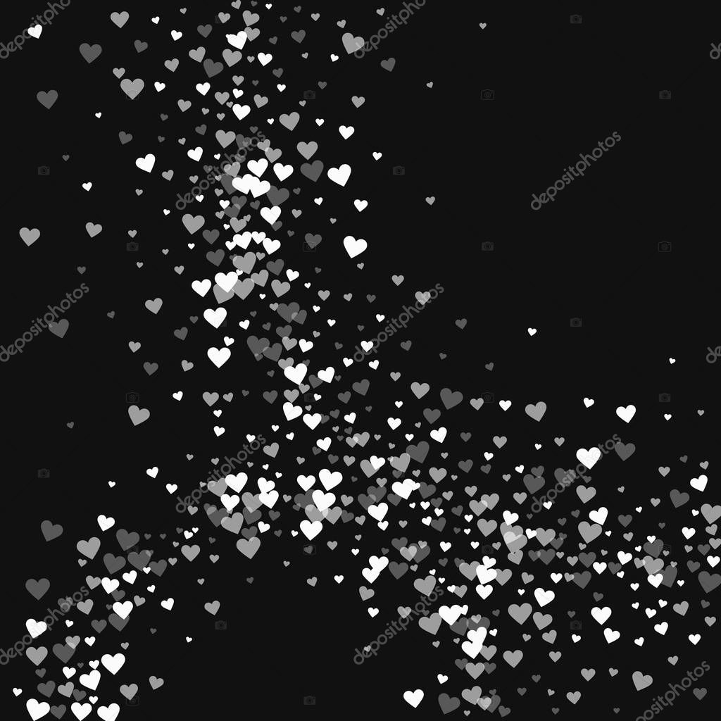 White hearts confetti Abstract circles on black valentine background