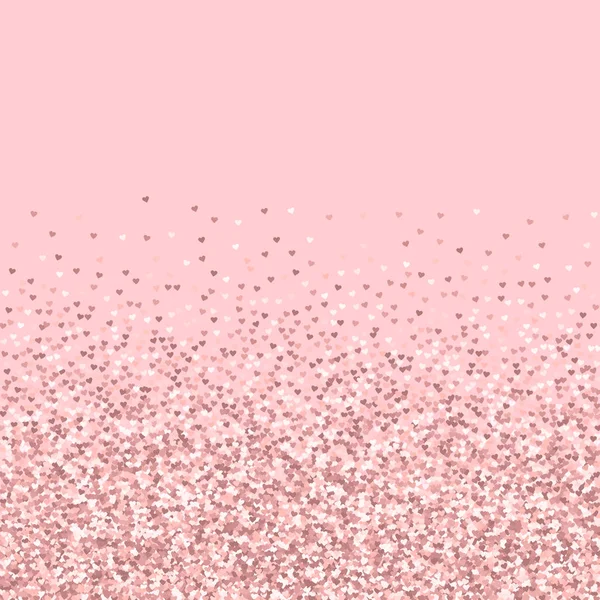 Roze gouden glitter gemaakt van harten Scatter bodem kleurovergang op palepink valentine achtergrond — Stockvector