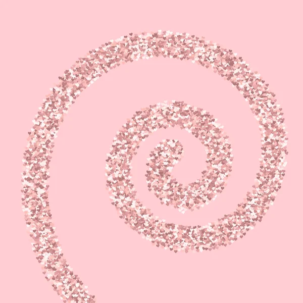 Brillo dorado rosado hecho de corazones Espiral sobre palepink fondo valentino Ilustración vectorial — Vector de stock