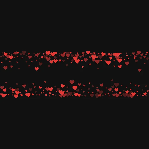 Rote Herzen Konfetti chaotische Form auf schwarzem Valentinshintergrund Vektor Illustration — Stockvektor