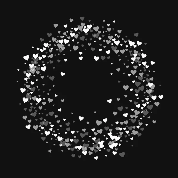 Vita hjärtan konfetti cirkel ram på svart valentine bakgrund vektorillustration — Stock vektor