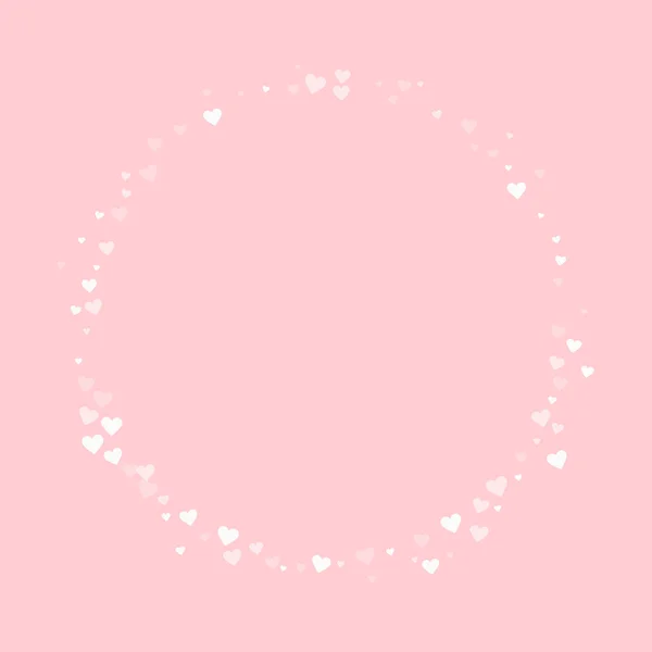 Vita hjärtan konfetti rund form på palepink valentine bakgrund vektorillustration — Stock vektor