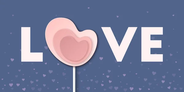 Parola d'amore rosa con scheda cuore lecca-lecca Illustrazione vettoriale — Vettoriale Stock