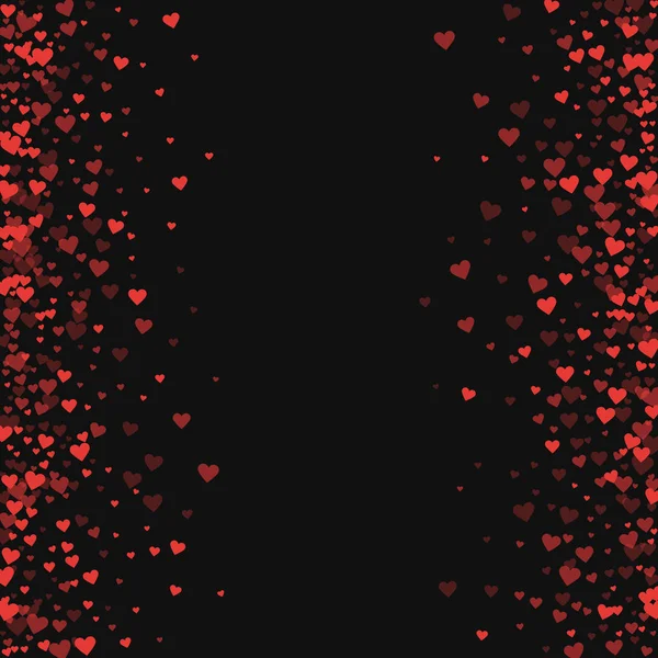 Corações vermelhos confetti Moldura espalhada em fundo preto Valentim ilustração vetorial —  Vetores de Stock