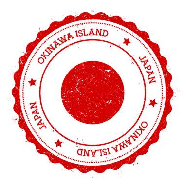 Okinawa Adası bayrak Vintage seyahat damga dairesel metin yıldız ile rozet ve içindeki bayrak Adası