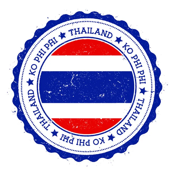 Ko phi phi flag badge vintage travel stamp mit runden Textsternen und Inselfahne drinnen — Stockvektor