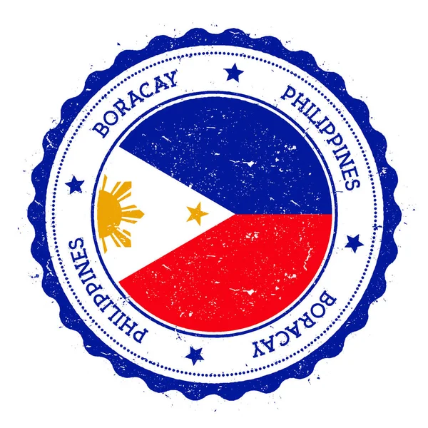 Boracay flag badge vintage travel stamp mit kreisförmigen Textsternen und Inselfahne im Vektor — Stockvektor