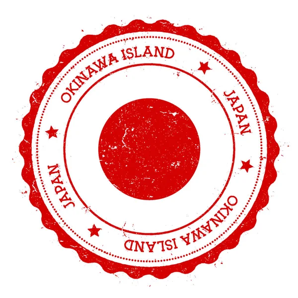 Flaga Wyspy Okinawa odznaka Vintage pieczęć podróży z gwiazdami tekst okrągły i Wyspa flaga wewnątrz niego — Wektor stockowy