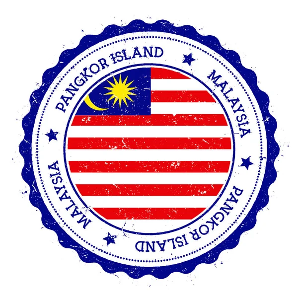Insignia de la bandera de Pangkor Island Sello de viaje vintage con estrellas de texto circular y bandera de la isla dentro de ella — Vector de stock