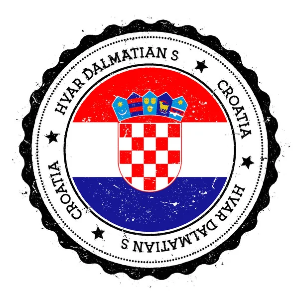 Знак флага Далматинских островов Хвар Винтажная дорожная марка с круговыми текстовыми звездами и островным флагом — стоковый вектор
