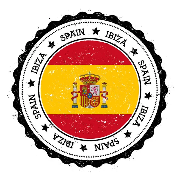 Ibiza vlag badge Vintage reizen stempel met cirkelvormige tekst sterren en eiland vlag erin Vector — Stockvector