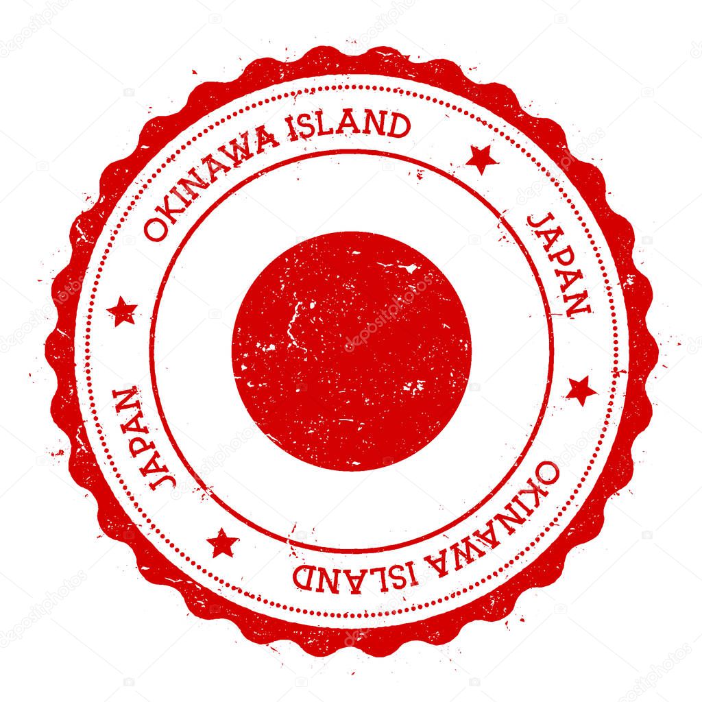 Okinawa Island flag badge Vintage travel stamp with circular text stars and island flag inside it