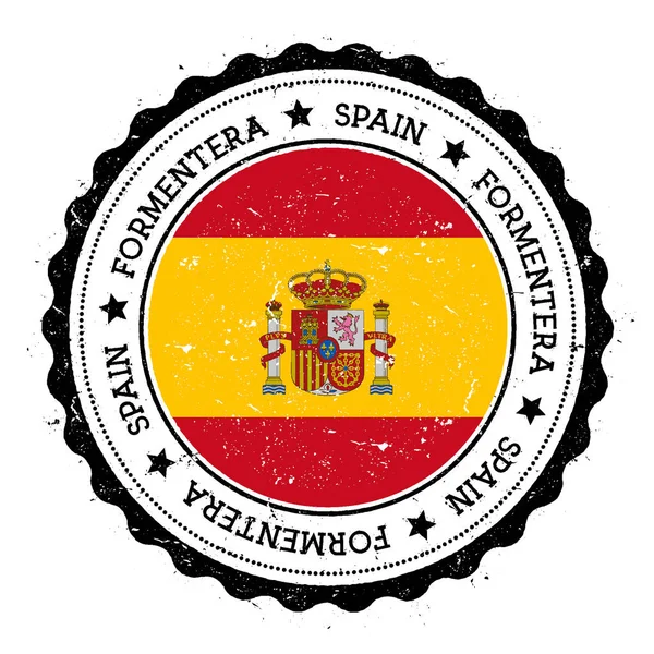 Flaga Formentera odznaka Vintage pieczęć podróży z gwiazdami tekst okrągły i Wyspa flaga wewnątrz niego — Wektor stockowy