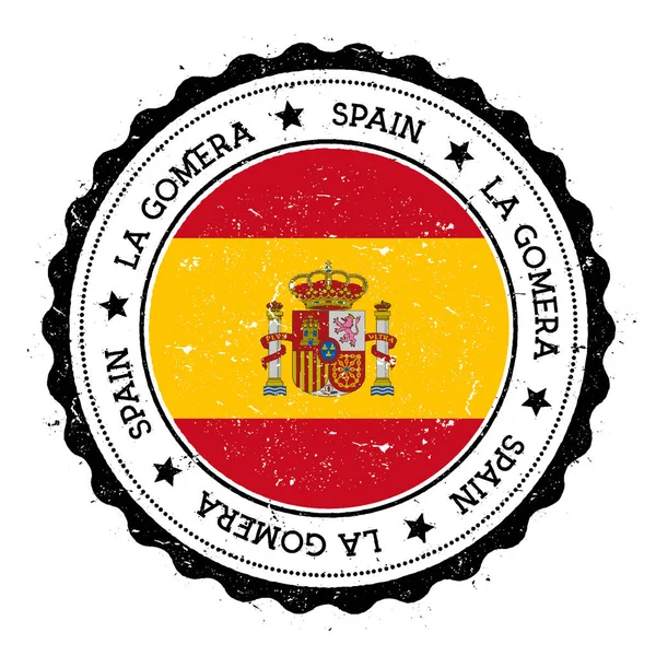 Distintivo de bandeira La Gomera Carimbo de viagem vintage com estrelas de texto circular e bandeira da ilha dentro dele —  Vetores de Stock