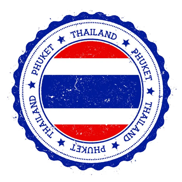 Phuket vlag badge Vintage reizen stempel met cirkelvormige tekst sterren en eiland vlag erin Vector — Stockvector