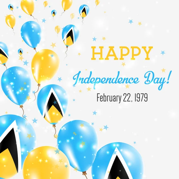 圣露西亚独立日贺卡飞气球在圣露西亚国家颜色快乐 — 图库矢量图片