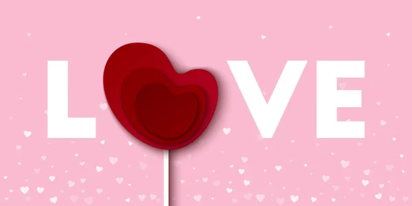 Láska slovo s červenými lízátko srdce karta vektorové ilustrace — Stockový vektor