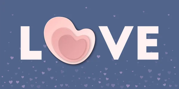Parola d'amore con carta cuore rosa Illustrazione vettoriale — Vettoriale Stock