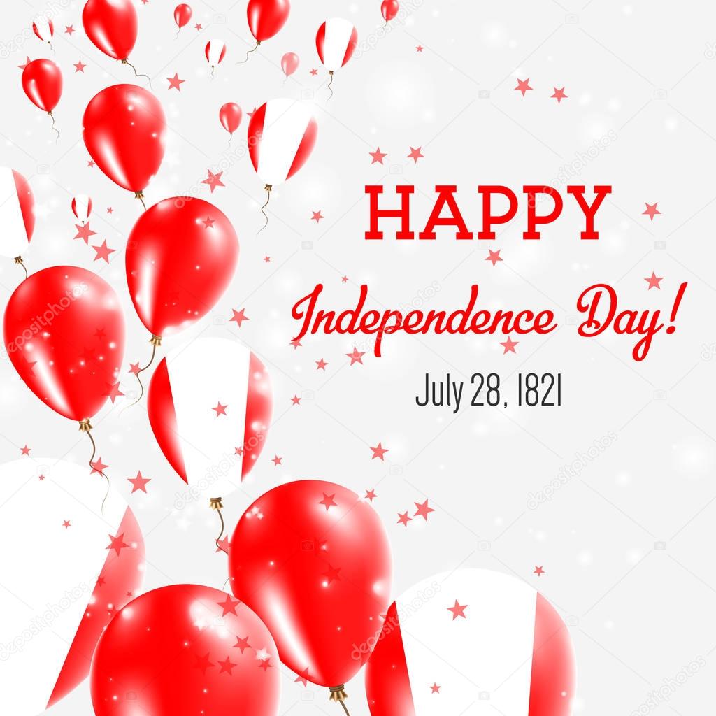 Peru Independence Day Greeting Card Flying Balloons in Peru National Colors Happy Independence Day