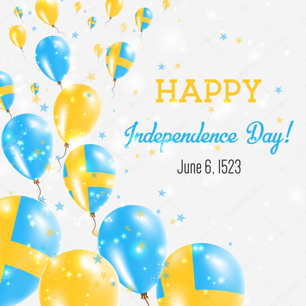 Sweden Independence Day Greeting Card Flying Balloons in Sweden National Colors Happy Independence