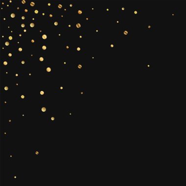 Seyrek altın konfeti dağınık sol üst köşede siyah arka plan vektör çizim