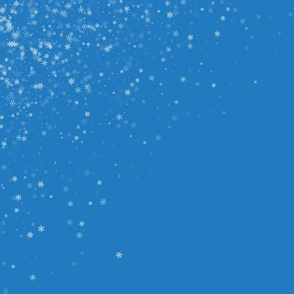 Belle chute de neige Éparpillé coin supérieur gauche sur fond bleu Illustration vectorielle — Image vectorielle