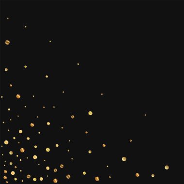 Seyrek altın konfeti dağınık alt sol köşede siyah arka plan vektör çizim