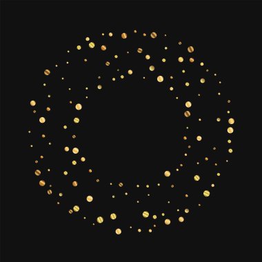Yuvarlak simit çerçeve siyah arka planda vektör çizim seyrek altın konfeti