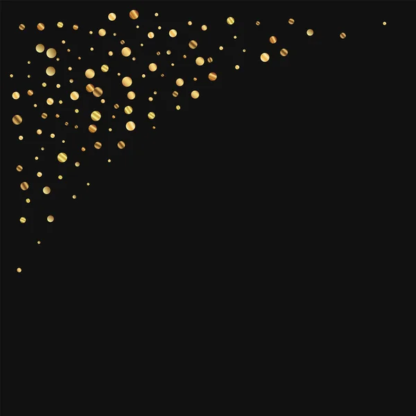 Sparse gold confetti Top left corner on black background Vector illustration