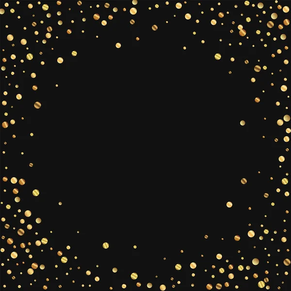 Rozrzedzony złotym konfetti obramowaniem ramki na czarne tło wektor ilustracja — Wektor stockowy
