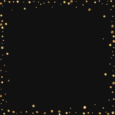 Siyah arka planda vektör çizim seyrek altın konfeti kaotik çerçeve