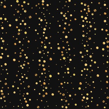 Seyrek altın konfeti dağılım dikey çizgiler siyah arka planda vektör çizim