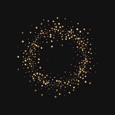 Altın konfeti küçük halka çerçeve siyah arka planda vektör çizim
