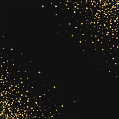 Altın konfeti dağılım köşeye sıkışmış gibi sınır siyah arka planda vektör çizim
