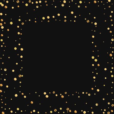 Seyrek altın konfeti kare kare siyah arka planda vektör çizim dağınık.