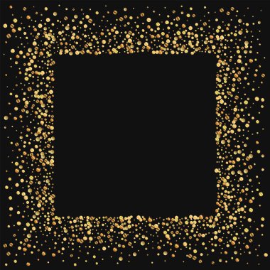 Altın konfeti kare siyah arka plan vektör çizim üzerinde dağınık çerçeve