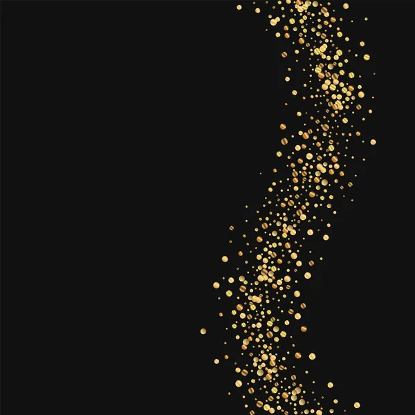 Gold confetti Onda direita sobre fundo preto Ilustração vetorial — Vetor de Stock