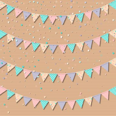 Renkli kağıt bayrak garland ve konfeti parti bayrağı garland simetrik kutlama kartı
