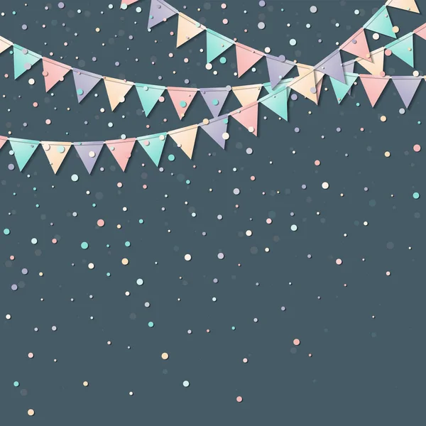 Drapeaux Bunting Superbe carte de célébration avec des drapeaux en papier coloré et confettis Party — Image vectorielle