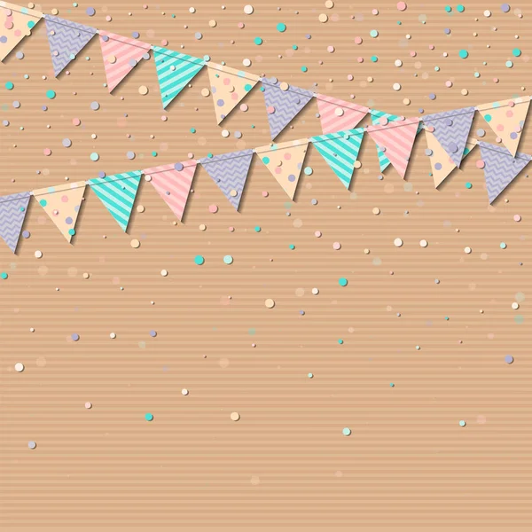 Bunting guirlande Intéressant carte de célébration avec guirlande en papier coloré et confettis — Image vectorielle